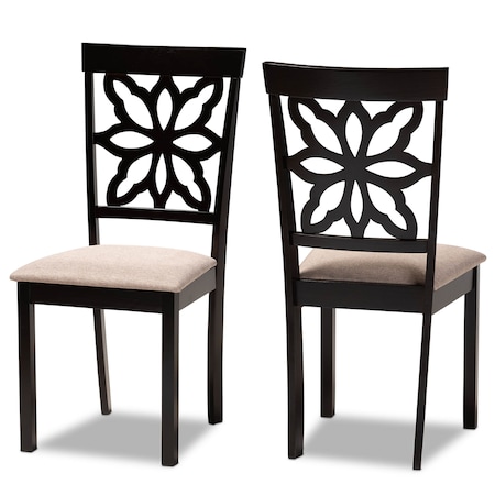 Samwell Sand Upholstered And Dark Brown Wood 2-Piece Dining Chair Set